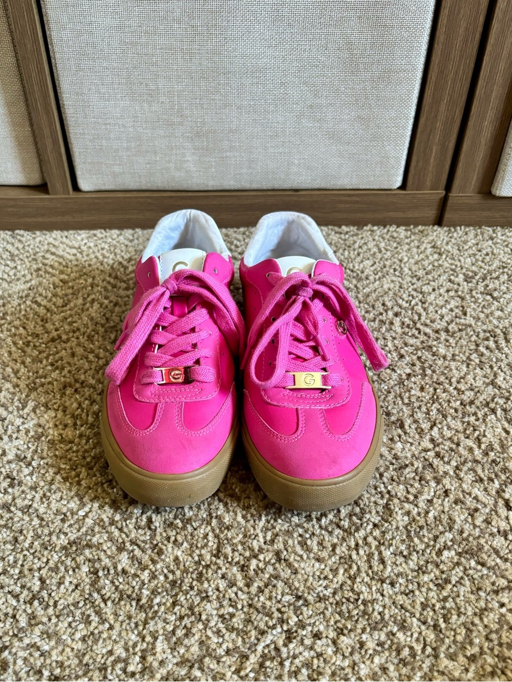 Guess Size 7 Women Hot Pink Sneakers with Gum Sole